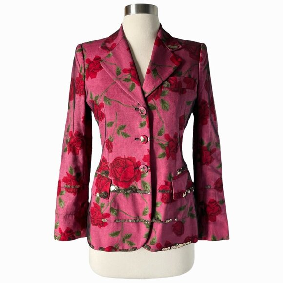 Moschino Cheap and Chic Mesh Floral Rose Blazer Pink Sequin Jacket - Picture 9 of 9